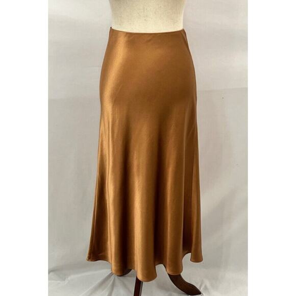 REFINE Sz 3 M Tan Gold 100% Silk Lydia Midi Slip Skirt - Picture 8 of 12
